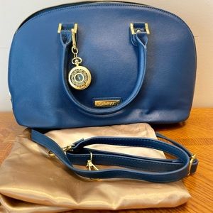 NWOT Joy & Iman Teal Blue Pebbled Leather Satchel Handbag